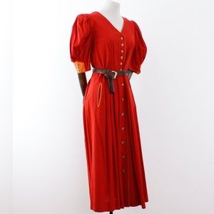 Vintage Red linen Medieval style dress
